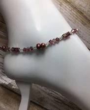 Amethyst/Burgundy Pearl Crystal Anklet/Ankle Bracelet W/Swarovski Elements USA