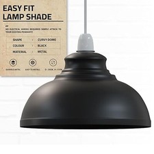 Vintage Retro Pendant Shade Metal Lampshade Black Curvy 29cm Ceiling Light Shade