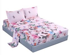 4PCS Twin Size Butterfly Bedding Sheet Set, Home Microfiber Bed Twin, Pink
