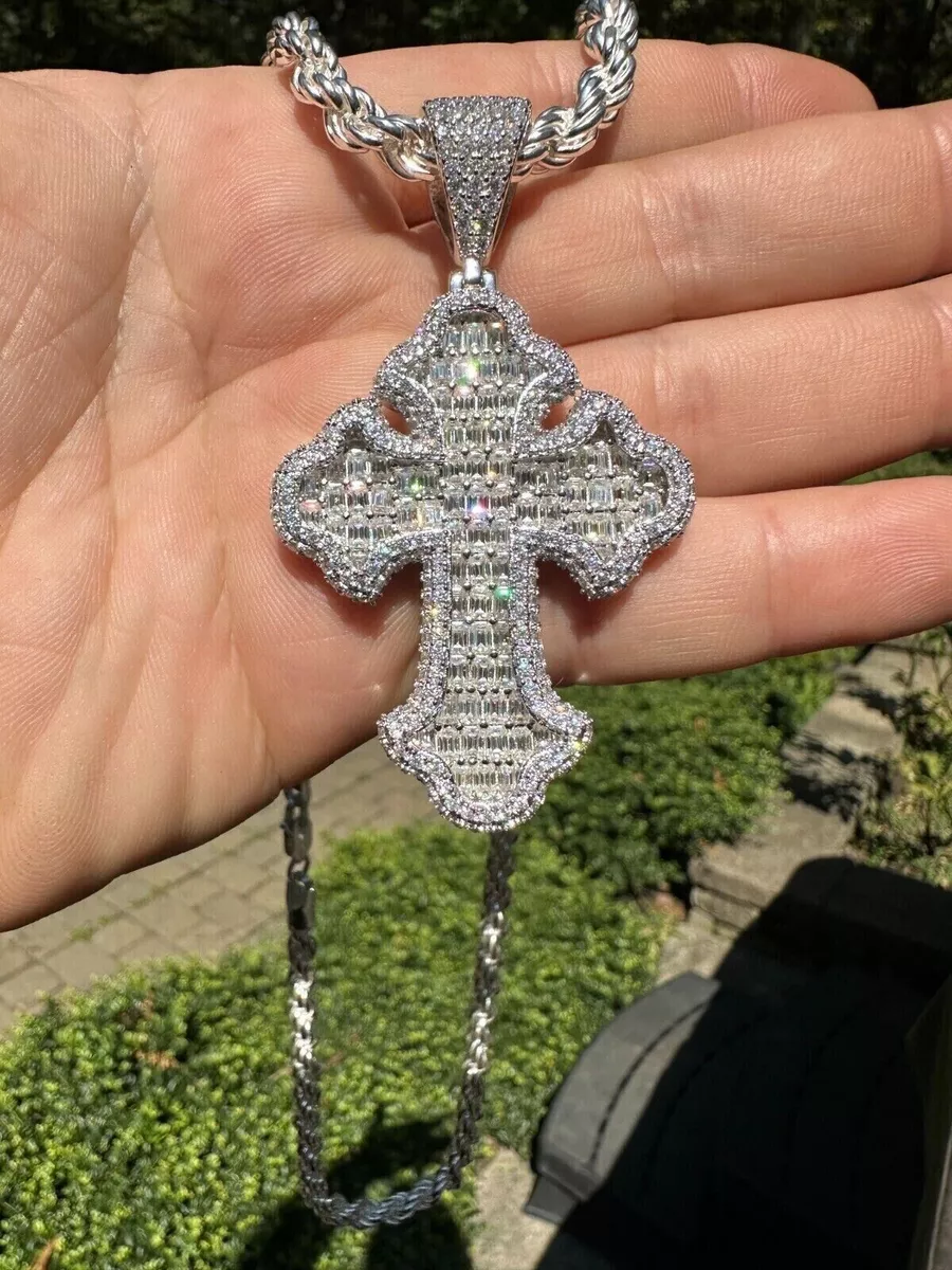 MOISSANITE Gothic Cross Pendant Round Necklace Real 925 Silver eBay