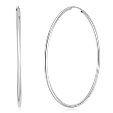 Wellingsale 14k White Gold 1.5mm Endless Classic Hoop Earrings 50 x 50 mm 