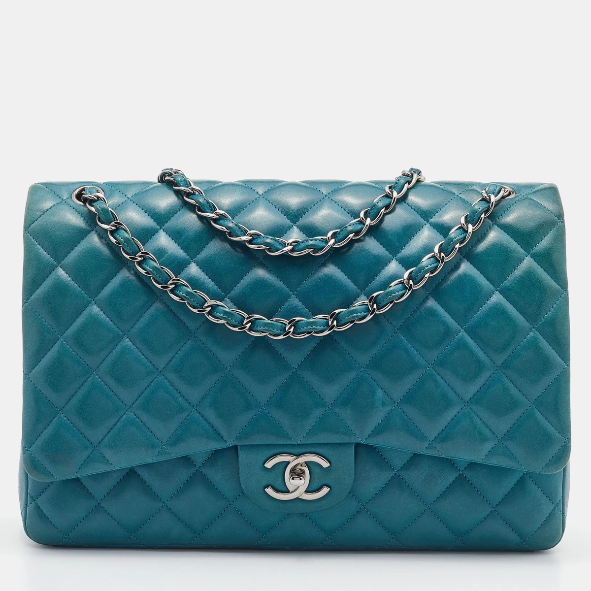 Chanel Green Quilted Leather Maxi Classic Double Flap Bag