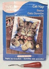 J P Coats Cat Nap Siesta Gato Dormilon Latch Hook 20" 27" Kit Started