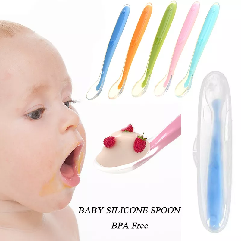 4 Pièces Bébé Bébé Cuillères Sans Bpa Silicone Souple Poignée De Graisse #