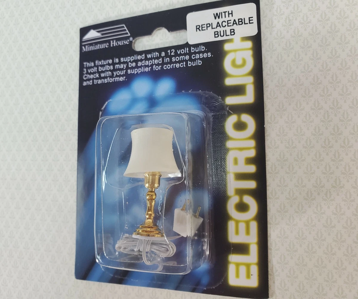 Dollhouse Miniature Table Lamp White Shade Gold Base 1 12 Scale 12