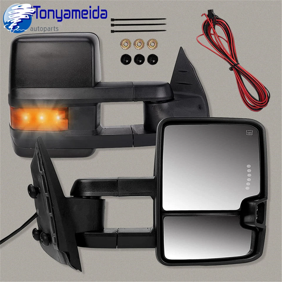 For Chevy Tahoe GMC Sierra 07-13 Power Heated Tow Mirrors Sequential LED Signal - Image 2 of 4