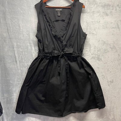 Lane Bryant 28 28W Black Belted Wrap Dress Stretch Sleeveless Ruffle Witchy Goth