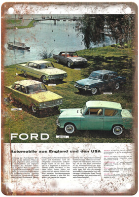 Old English and American Fords in Germany, 1961 Ad Retro Look Metal Sign A9454