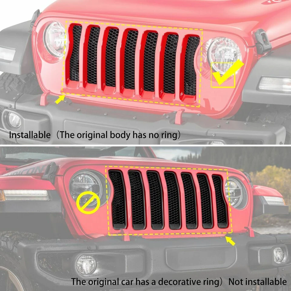 Red Mesh Grille Insert + Headlight Covers Trim For Jeep Wrangler JL 2018+ Sport - Изображение 2 из 4