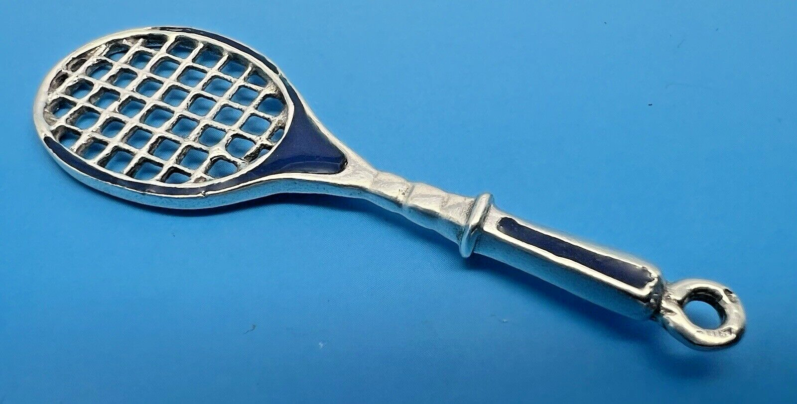 SOLID SILVER & ENAMEL TENNIS RACKET PENDANT LONDO… - image 15