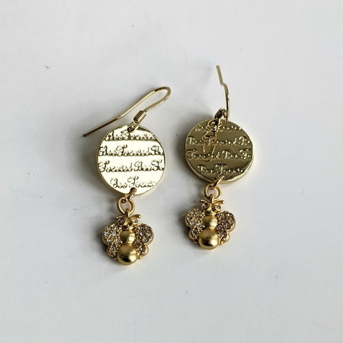 Motivational Gold Tone Bee Focused Bumblebee Dangle Earrings - Picture 3 of 6