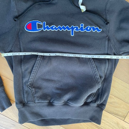 Champion Reverse Weeve Hoodie Mens Size XS Black Spellout Logo Sweatshirt - Picture 8 of 9