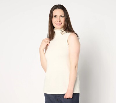 Isaac Mizrahi Live! Essentials Sleeveless Turtleneck - Cream Sz XS a38541