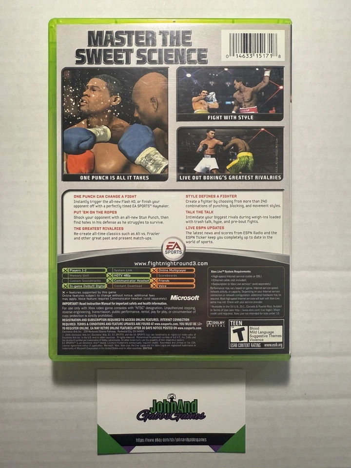 Fight Night Round 3 Xbox 2006 Juego Deportivo Completo EA SPORTS T-Teen Foto 2 de 3