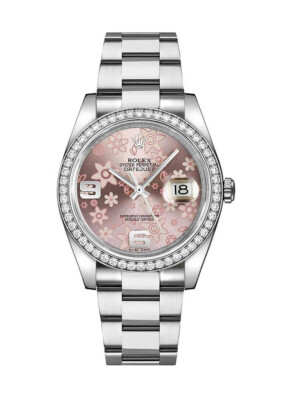 Rolex 116244 Datejust 36mm, Pink Floral Dial, Diamond Bezel