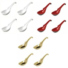 Set of 4 Chinese Japanese Plastic Wonton Soup Spoons w/Hook Different Color