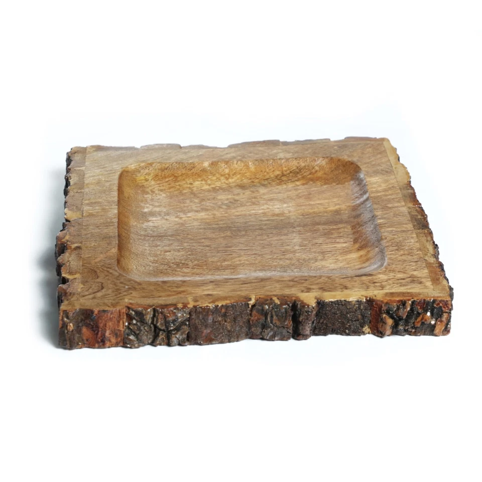 Natural Wooden Tree Trunk Square Serving Platter/Tray with Bakkal Edge Finish UK - Image 2 of 3