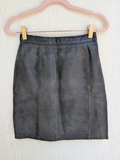 Vtg Wilsons Genuine Leather Mini Skirt Black High Waist Pencil Career Moto 6