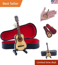 Detailed Wooden Mini Guitar Replica with Velvet Lined Case  Display Stand