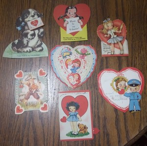 LOT/7 1940s VINTAGE VALENTINES - WHIMSICAL - CUTESY  - TAKE A LOOK!!!