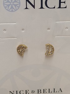 Authentic Nice & Bella Gold Plated Crescent Stud Earrings With Crystals