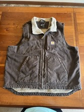 Carhartt Men XL Extra Large Carhartt Brown Duck Canvas Sherpa Lined Vest OV4277