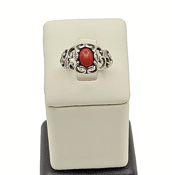 925 Sterling Silver Red Jasper American West Filigree Ring - Size 9