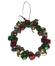 VTG. Jingle Bell Wreath Christmas Door Hanger Ornament Metal Curl Ribbon  Holly