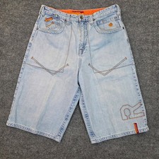 VTG Rocawear Denim Shorts Mens 34X14 Blue Denim Baggy Embroidered Y2K Hip Hop