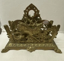 Antique Brass Bradley Hubbard Stag & Hounds Letter Holder Ralph Lauren Vibe