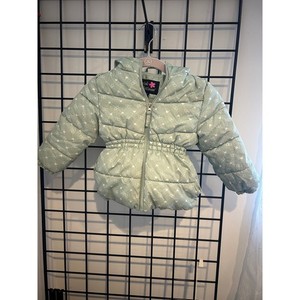 Pink Platinum Girls Mint Green Heart Print Hooded Puffer Jacket Size 3T