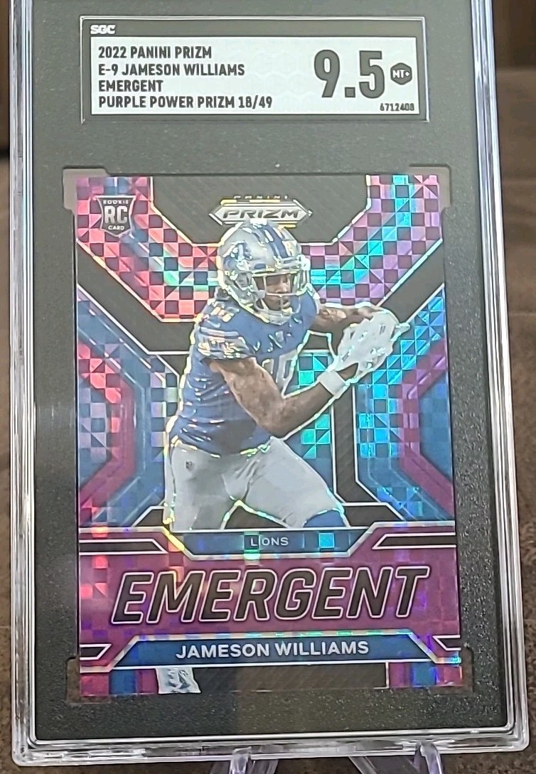 Jameson Williams RC 2022 Panini Prizm Emergent Purple Power #Match/49 SGC 9.5 MT