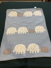 Lambs  Ivy Crib Quilt Indigo Elephants Blue White Baby Blanket Comforter 33"x40
