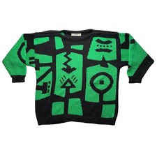 Vintage Esprit Sport Geometric Knit Sweater - Black Green - Size M