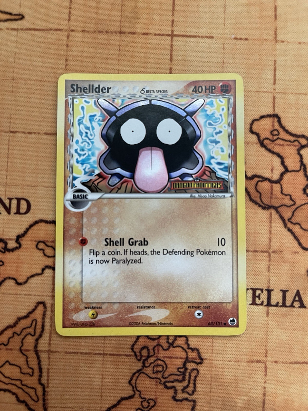 Pokemon SHELLDER 63/101 | Reverse HOLO | MP-HP | EX Dragon Frontiers | 2006