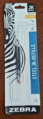 2 Zebra JK Refill Medium Point 0.7 mm Blue Ink 0.7mm for G301 G-301 pens 88122