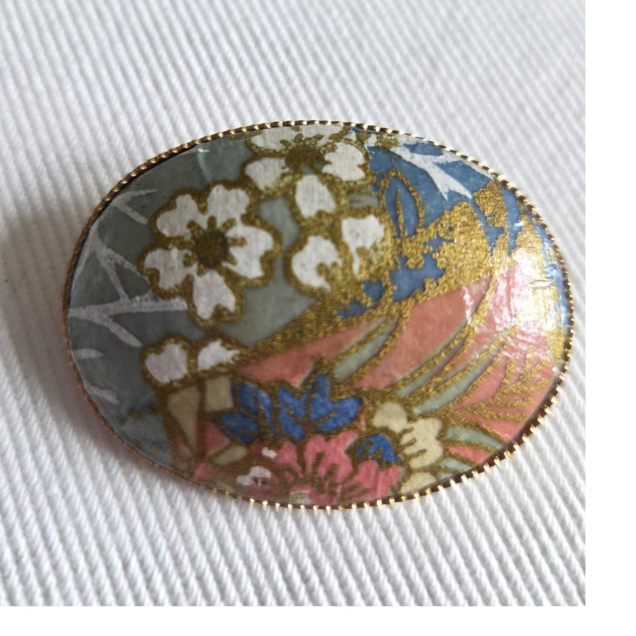 Vintage Oval Floral Enamel Brooch Pin And Pendant