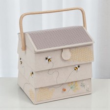 Large Bee Hive Sewing Basket with Drawer & Appliqué Bees – Unique Sewing Box Gif