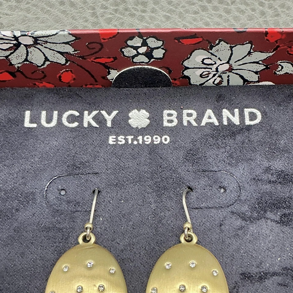Lucky Brand Gold Tone Crystal Dangle Drop Earrings Teardrop Hook w/ Box Women's - Image 4 of 4