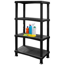 Large Black Plastic 4 Tier Compact Home Garage Storage Shelving Unit