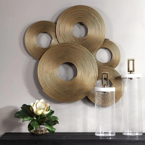 UTTERMOST 4201 AHMET 3D LAYERED SPIRALED IRON RINGS SOFT GOLD WALL DECOR - Picture 2 of 5