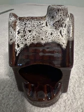 Vintage Japanese brown drip-glaze novelty  ashtray smoking cabin w/chimney