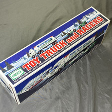 Hess Toy Truck and Racers 1997 Original White Green Gas & Oil Collectible