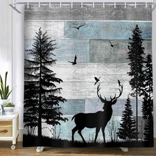 Rustic Forest Deer Shower Curtain Cabin Farmhouse Country Lodge Bathroom Deco...