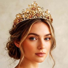 Gold Tiara Crown Leaf Wedding Headpiece Flower Bridal Prom Headband for and B...