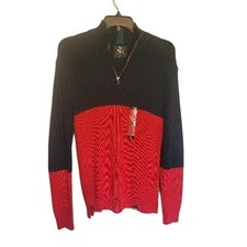 NWT Nautica Jeans Co Red Navy Blue 1/4 Zip Knitted Sweater Cotton Size L Men's