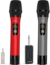 Bietrun Wireless Microphone, Professional UHF Metal Dual Battery Red and Grey