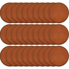 Dunzy 30 Pcs Blank Leather Hat Patches with Adhesive 2.5 Inch Round Laserable Le