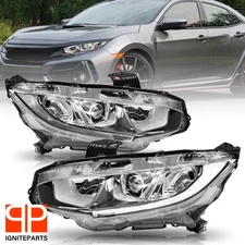 For 2016-2021 Honda Civic Halogen Chrome Clear Headlights Assembly Pair