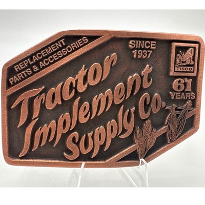Tisco Tractor Implement Supply Co Belt Buckle 1998 Anniversary Copper Tone Metal
